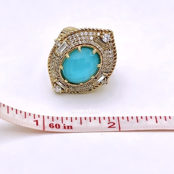 EUC Judith Ripka 14K Gold Clad Turquoise Doublet and Diamonique Cocktail Ring - Picture 11 of 14